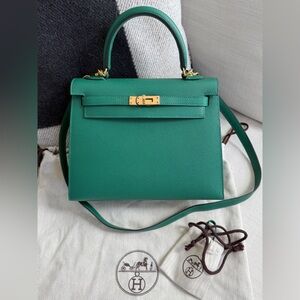 Hermes Kelly 25 Sellier Vert Jade GHW